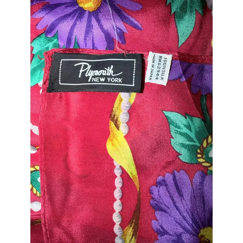 Vintage Floral Cherry Chain Print silk Scarf Pearl & Jewel 90s Cottagecore